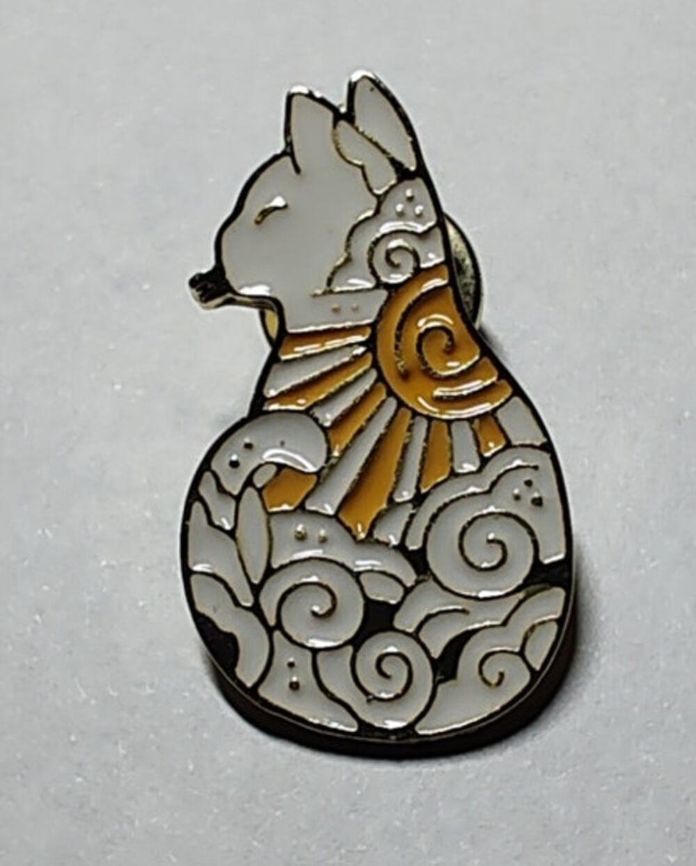 Stylized Sun & Clouds Cat Pin Kitty Lapel Hat Brooch